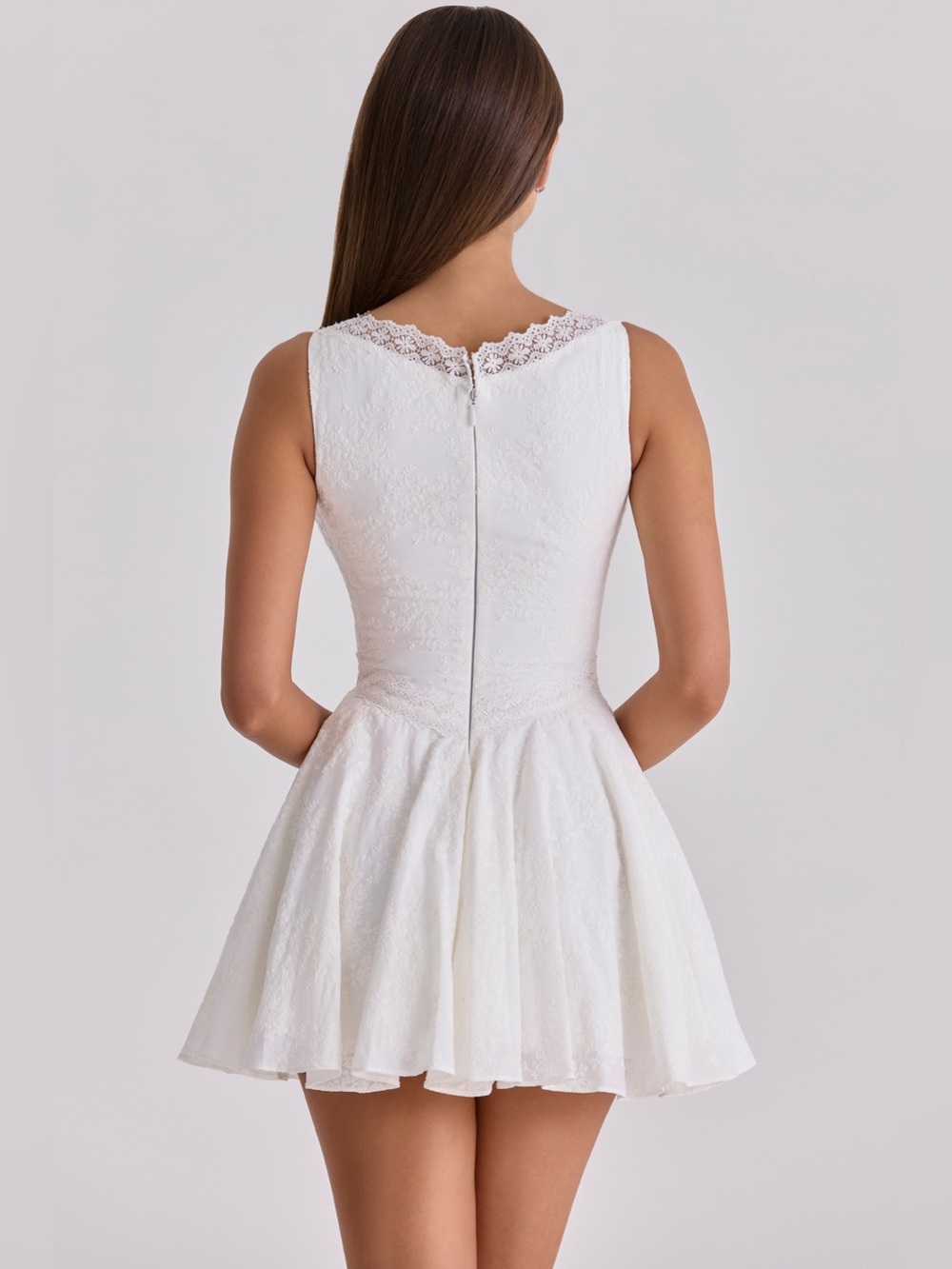 House of CB Scarlett White Embroidered Cotton Lace Trim Mini Dress size XS Long - Picture 5 of 16